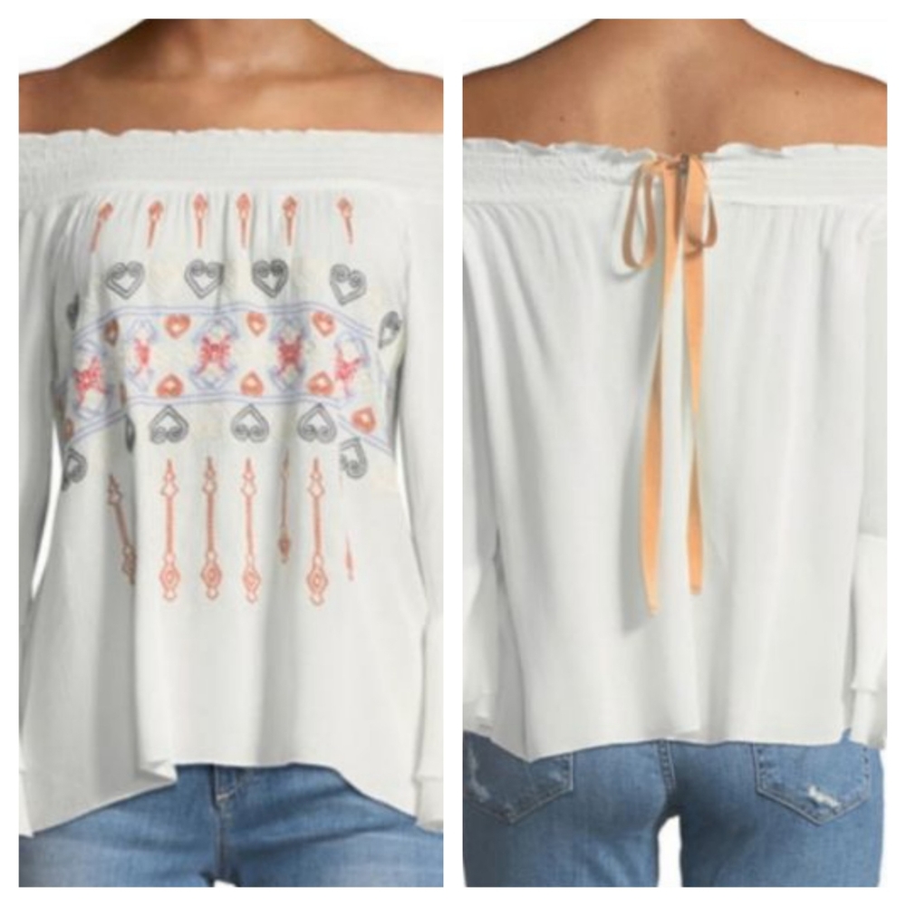 COPY - Allison New York Embroidered Hearts Peasant Blouse
